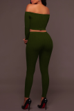 Army Green Sexy Solid Patchwork Off the Shoulder Long Sleeve Two Pieces
