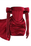 Burgundy Sexy Solid Patchwork Backless Off the Shoulder Evening Dress