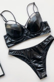 Svarta sexiga solida, urholkade lapptäcke rygglösa badkläder (med vadderingar)