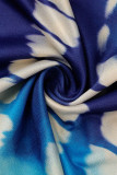 Azul Moda Casual Estampa Tie Dye Patchwork Gola V Plus Size Duas Peças