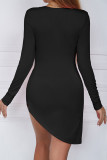 ブラック セクシー ソリッド パッチワーク 非対称 アシンメトリー カラー ペンシル スカート ドレス