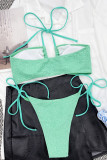 Green Sexy Solid Hollowed Out Patchwork Backless Swimwears (With Paddings)