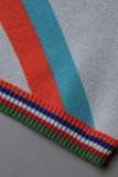 Blauw, sexy patchwork met O-hals en mouwloos tweedelige set