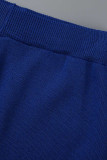 Синий Сексуальный принт Пэчворк О-образный вырез Без рукавов Из двух частей