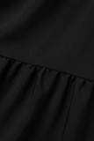 ブラックファッションカジュアルソリッドパッチワークVネックノースリーブドレス
