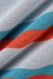 Blauw, sexy patchwork met O-hals en mouwloos tweedelige set