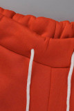 Tangerine Red Повседневная однотонная вышивка Пэчворк O-образный вырез с длинным рукавом Из двух частей