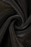 Inktgroene elegante effen patchwork V-hals A-lijn jurken