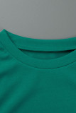 Чернильный Зеленый Мода Повседневная Твердая Кисточка Пэчворк О-образный вырез Из двух частей