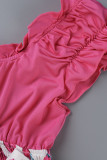 Rose Sweet Print Patchwork Fold U Neck A Line Robes