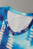 Blu Moda Casual Stampa Tie Dye Patchwork Scollo a V Plus Size Due Pezzi