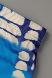 Blue Fashion Casual Print Tie Dye Patchwork V-hals Plus Size Two Pieces