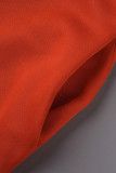 ブラウン カジュアル ソリッド 刺繍 パッチワーク Oネック 長袖 ツーピース