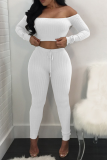 Coffee Sexy Solid Patchwork Long Sleeve Two Pieces Off the Shoulder Crop Tops And Pants Sets