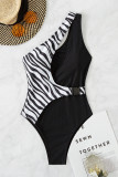 Black Sexy Patchwork Print Hollowed Out Backless Swimwears (With Paddings)