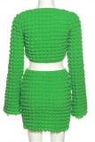 Green Sexy Casual Solid Patchwork V Neck Long Sleeve Two Pieces