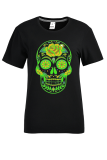 Svart Casual Vintage Skull Head Patchwork O-hals T-shirts