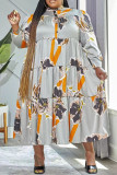 Orange Casual Print Patchwork O-Ausschnitt Langarm Kleider in Übergröße