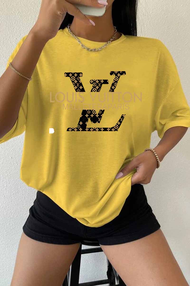 

Yellow Casual Print Letter O Neck T-Shirts