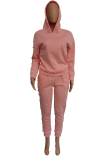 Pink Casual Solid Pearl Hooded Collar Long Sleeve Two Pieces Tracksuit Sets Sweat Suit