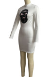 Белая повседневная юбка-карандаш с принтом в стиле пэчворк Половина водолазки Платья