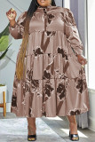 Ginger Casual Print Пэчворк O-образным вырезом с длинным рукавом Платья больших размеров