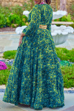 Groene Casual Sweet Print Patchwork V-hals Grote maten jurken