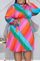 Цветные повседневные повязки с принтом и лоскутным принтом, прямые платья больших размеров с круглым вырезом и круглым вырезом