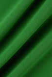 緑のセクシーなソリッドパッチワークスリットは、肩のワンステップスカートプラスサイズのドレスを折りたたむ