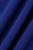 Синяя сексуальная однотонная лоскутная юбка с разрезом и открытыми плечами Платья больших размеров