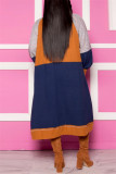 オレンジ ブルー ファッション カジュアル 長袖 レギュラー スリーブ パッチワーク コート