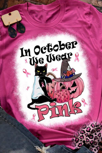 Rose Pink Casual Daily Print Patchwork O Neck T-Shirts