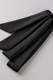 Zwarte Casual Solid Bandage Patchwork Gesp Turndown Kraag Rechte Jurken