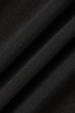 ブラック カジュアル ソリッド バンデージ パッチワーク バックル ターンダウン カラー ストレート ドレス