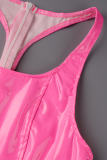 Розовые сексуальные однотонные лоскутные платья с U-образным вырезом и юбкой-карандашом