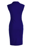 Синие повседневные однотонные платья в стиле пэчворк с V-образным вырезом
