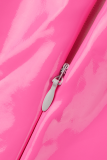 Roze sexy effen patchwork U-hals kokerrokjurken