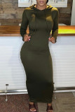 ブラック カジュアル ソリッド パッチワーク スリット ジッパー フード付き カラー ワンステップ スカート ドレス