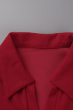Rode casual effen patchwork jurken met V-hals