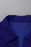 Vestidos con cuello en V de patchwork sólido informal azul