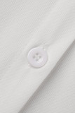 Weiße, lässige, solide Verband-Patchwork-Schnalle mit Umlegekragen und geraden Kleidern