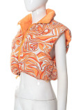 Orange Casual Print Patchwork Zipper Zipper Collar Outerwear