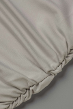 Robes de jupe crayon à col à capuche et patchwork imprimé décontracté gris