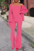 Roze casual effen patchwork vest strapless twee stukken met lange mouwen