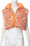 Vêtement d'extérieur imprimé décontracté patchwork fermeture éclair col zippé orange