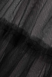 Robes droites noires décontractées à col rabattu en patchwork de bandage solide