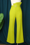 Pantalon taille haute régulier en patchwork uni décontracté vert gazon