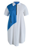 White Casual Solid Patchwork Zipper Collar Straight Plus Size Dresses