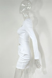 Blanco Sexy Casual Sólido Ahuecado Patchwork O Cuello Vestidos de manga larga