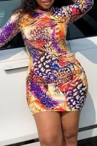 Леопардовый принт сексуальный принт пэчворк с круглым вырезом юбка-карандаш платья